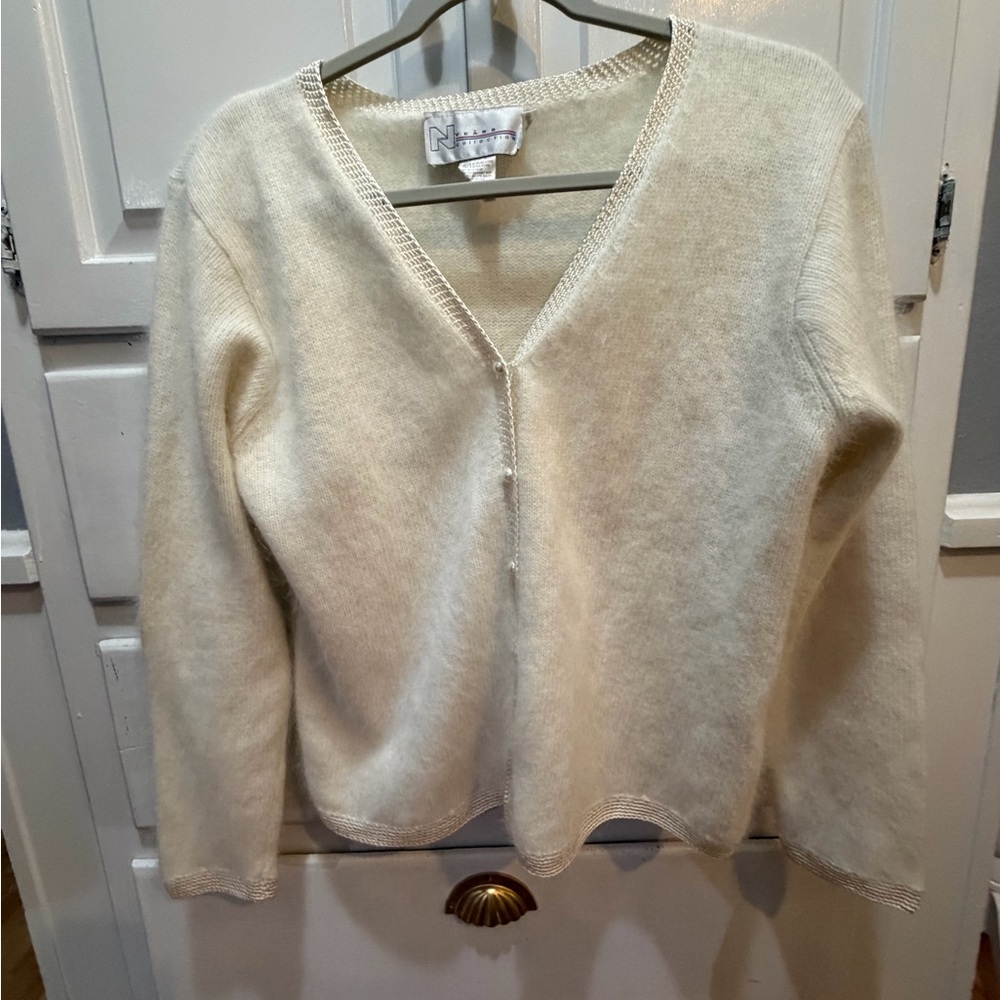 Vintage Angora and lambs wool ivory sweater. Nygard collection from Hong Kong. M